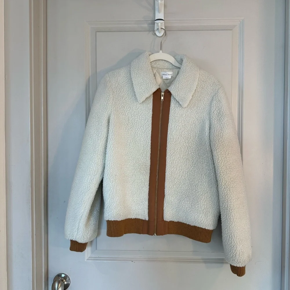Revolve Lovers + Friends Simone Faux Fur Sherpa Ivory & Tan Bomber Jacket,Small - Picture 10 of 10